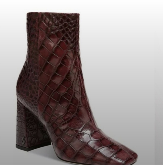Sam Edelman Codie 2 Square Toe Ankle Bootie Boots Red Bordeaux Croc Size 9.5 - Picture 5 of 14